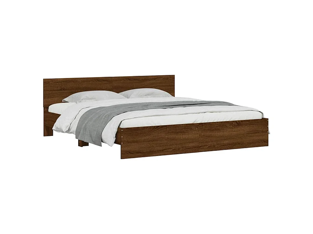 Estructura de cama cabecero y luces LED marrón roble 200x200 cm