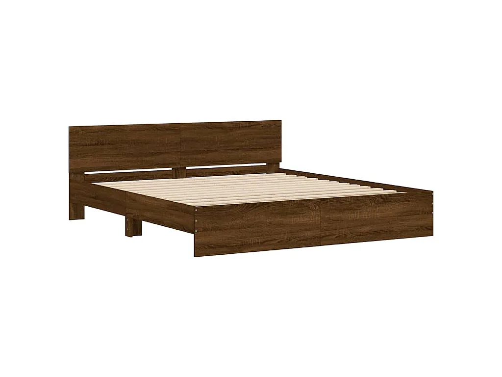 Estructura de cama cabecero y luces LED marrón roble 200x200 cm