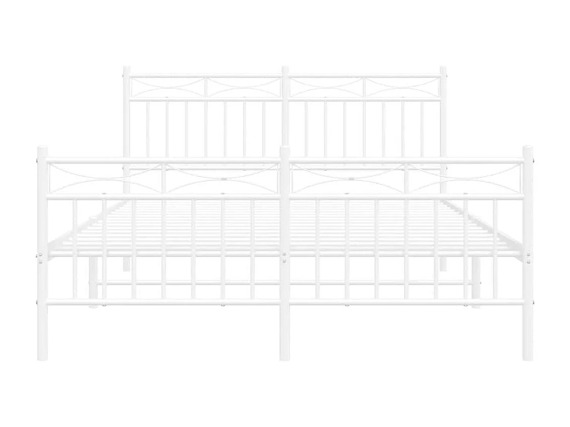 Cadre de lit métal sans matelas et pied de lit blanc 135x190 cm