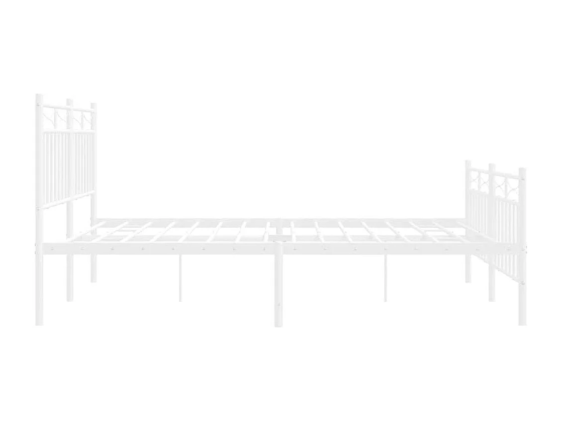 Cadre de lit métal sans matelas et pied de lit blanc 135x190 cm
