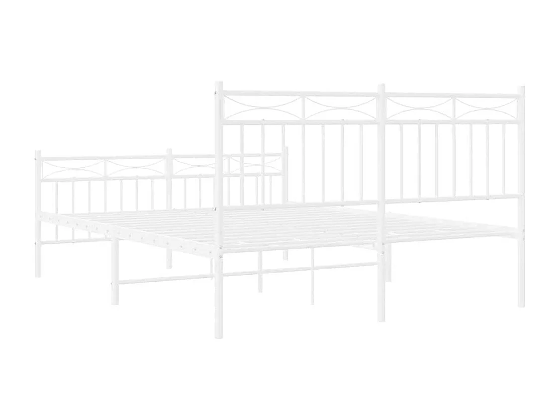 Cadre de lit métal sans matelas et pied de lit blanc 135x190 cm