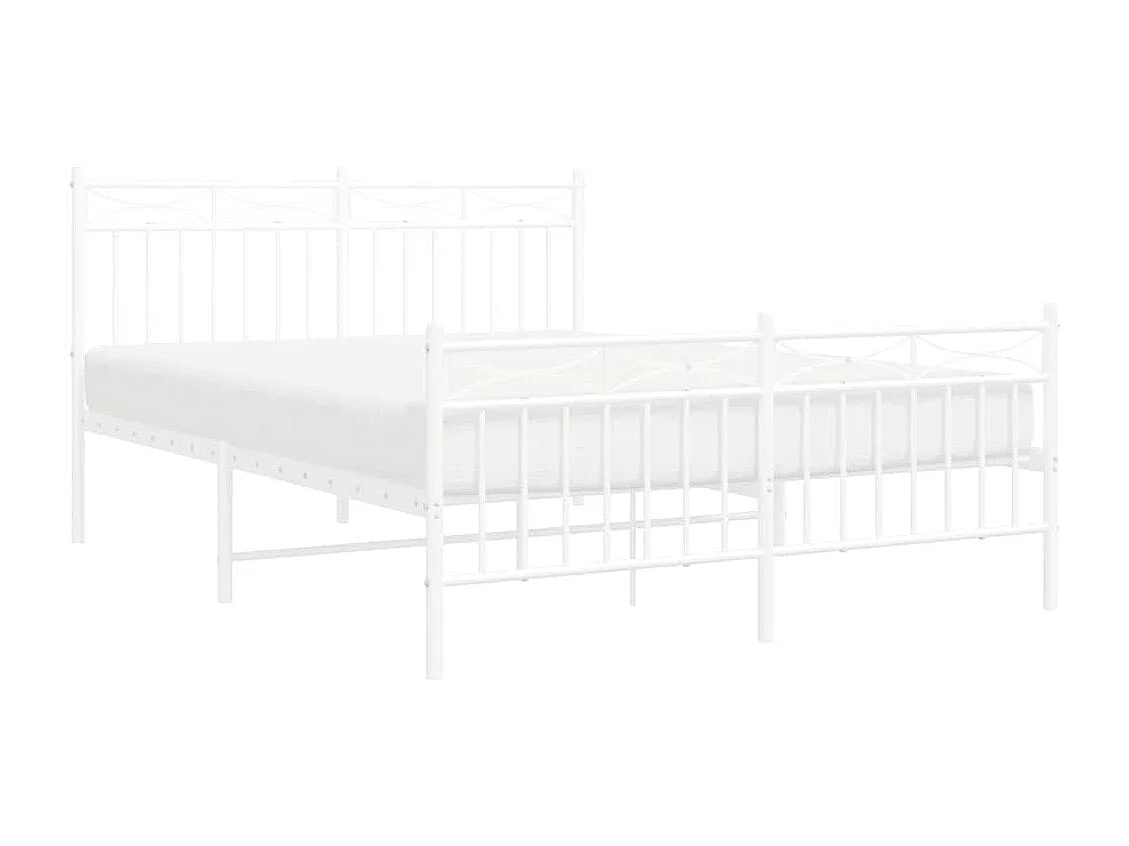Cadre de lit métal sans matelas et pied de lit blanc 135x190 cm