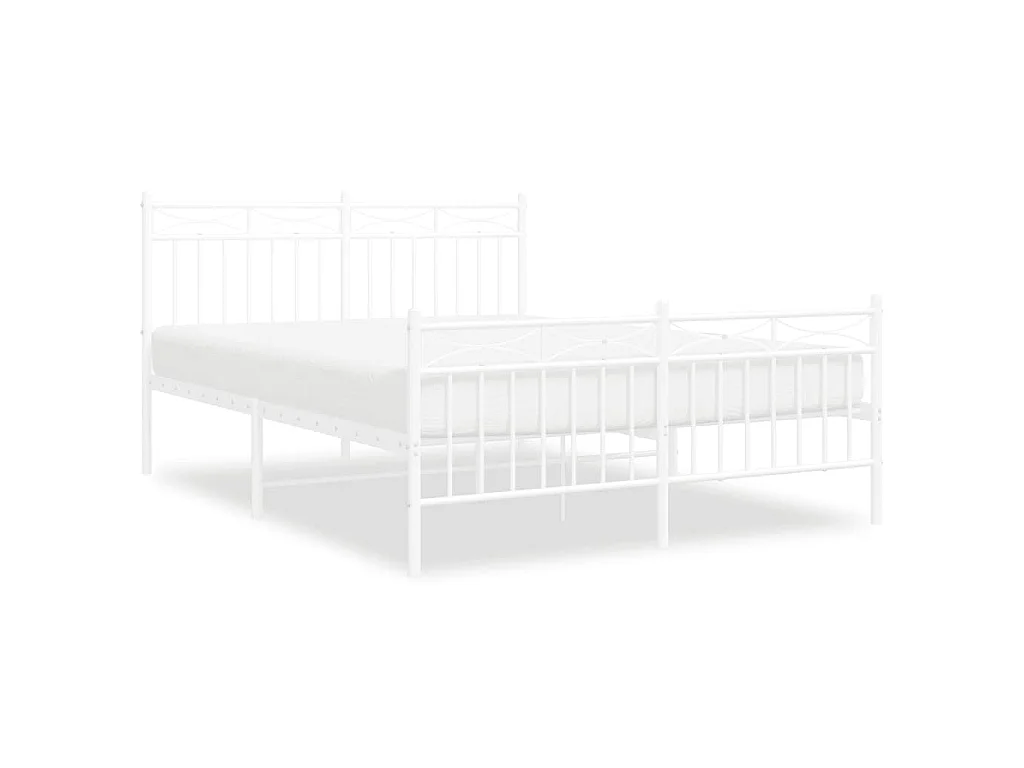 Cadre de lit métal sans matelas et pied de lit blanc 135x190 cm