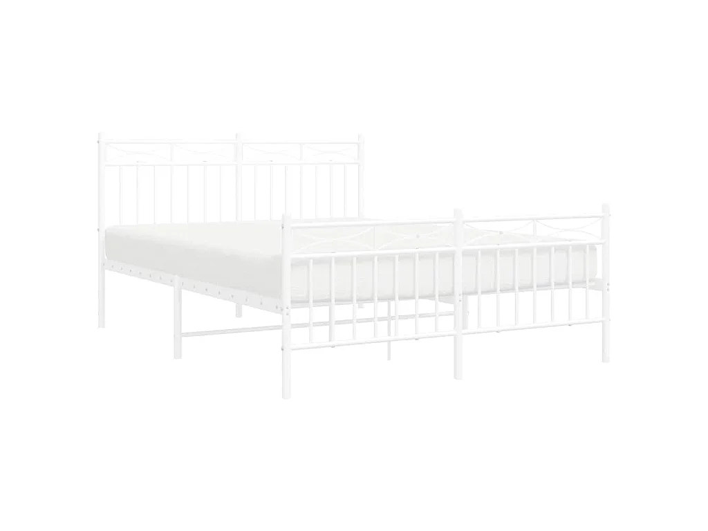 Cadre de lit métal sans matelas et pied de lit blanc 135x190 cm