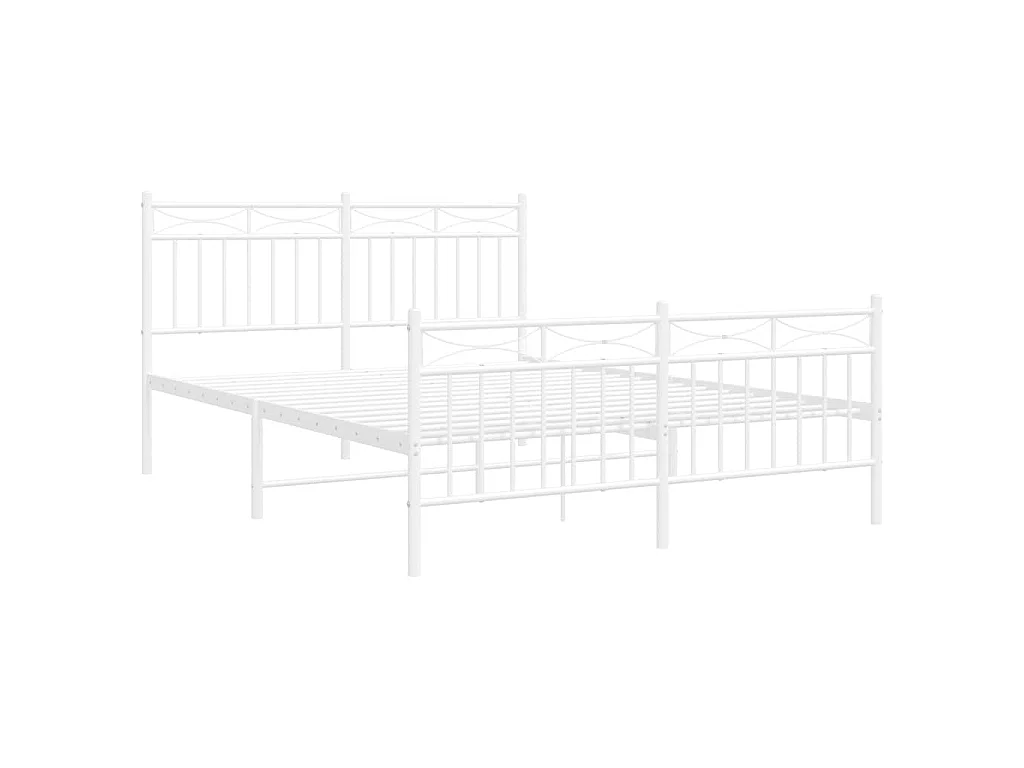 Cadre de lit métal sans matelas et pied de lit blanc 135x190 cm