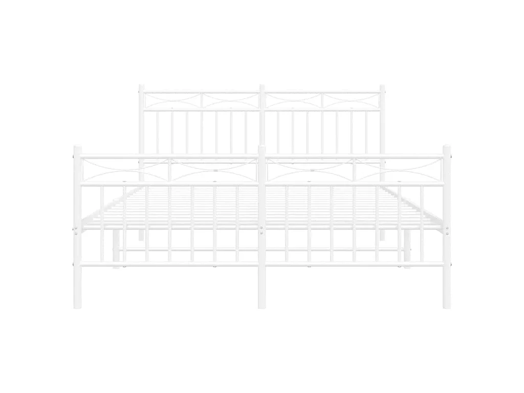 Cadre de lit métal sans matelas et pied de lit blanc 135x190 cm