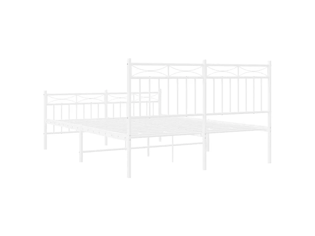 Cadre de lit métal sans matelas et pied de lit blanc 135x190 cm