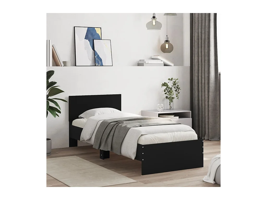 Cadre de lit sans matelas avec tête de lit noir 75x190 cm