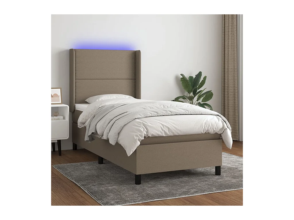 Sommier à lattes de lit matelas LED Taupe 90x200 cm Tissu
