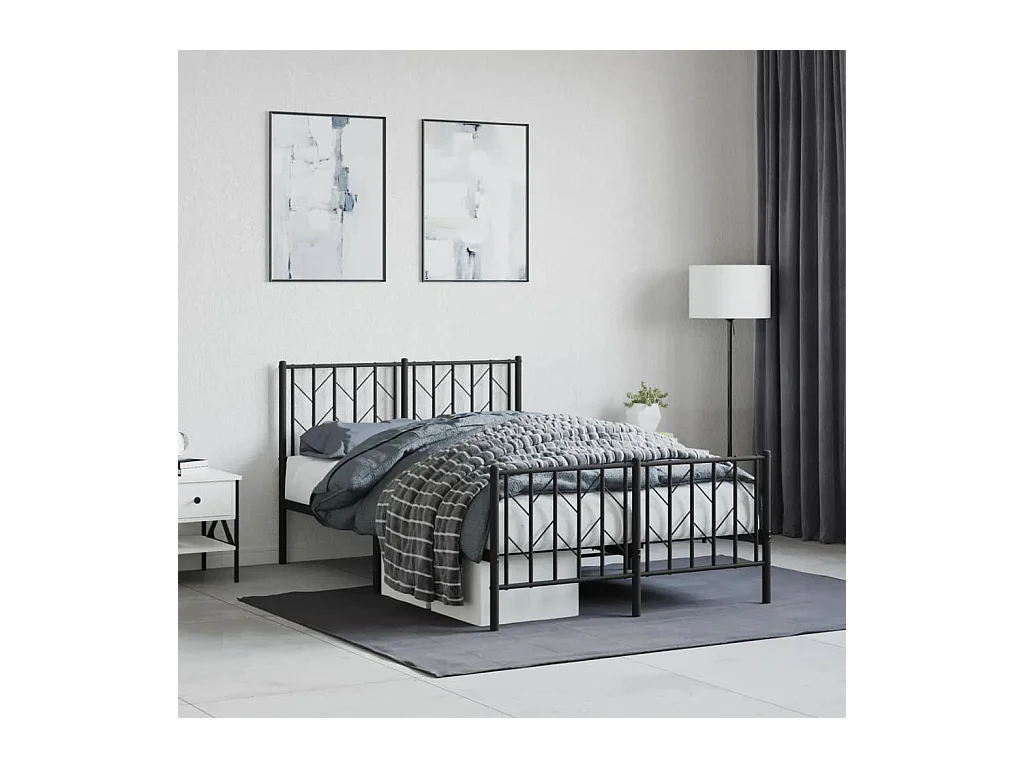 Cadre de lit métal sans matelas avec pied de lit noir 120x200cm
