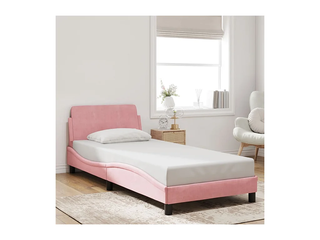 Cadre de lit et tête de lit sans matelas rose 90x190 cm velours
