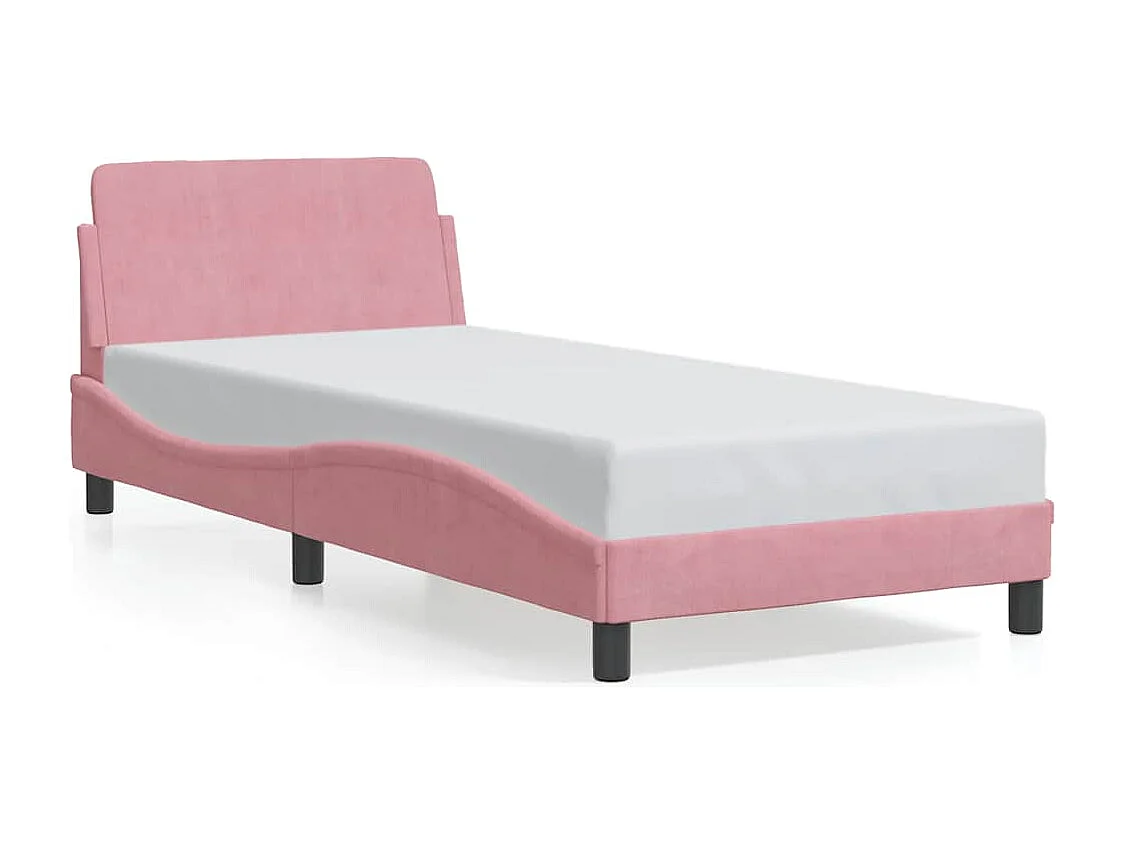 Cadre de lit avec tête de lit Dover rose 90x190 cm velours