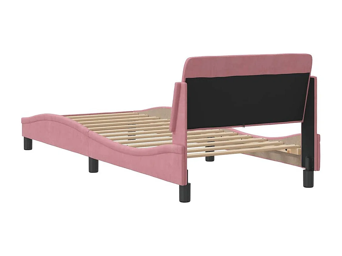 Cadre de lit avec tête de lit Dover rose 90x190 cm velours