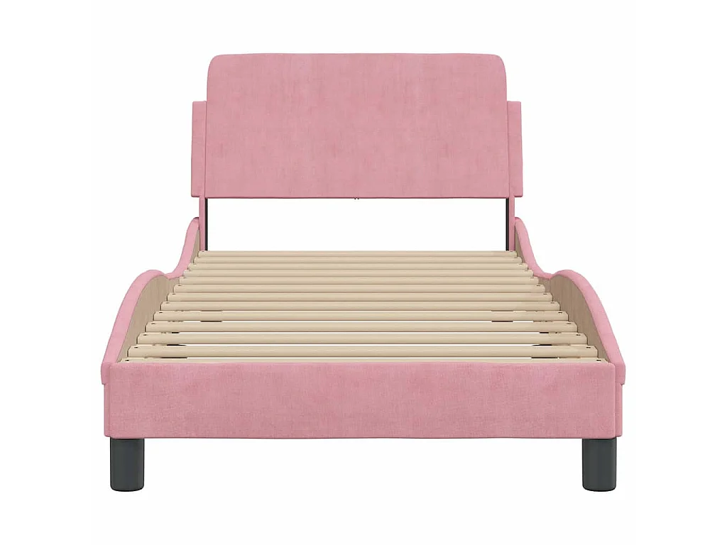 Cadre de lit avec tête de lit Dover rose 90x190 cm velours