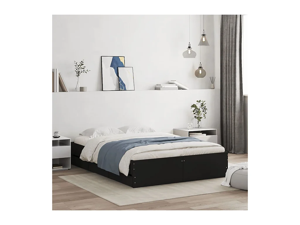 Cadre de lit avec tiroirs sans matelas noir 120x200 cm