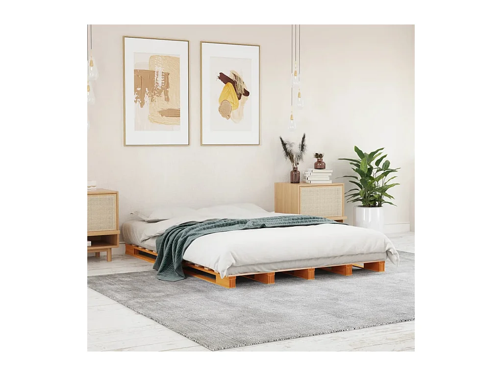 Palettenbett Wachsbraun 140x200 cm Massivholz Kiefer
