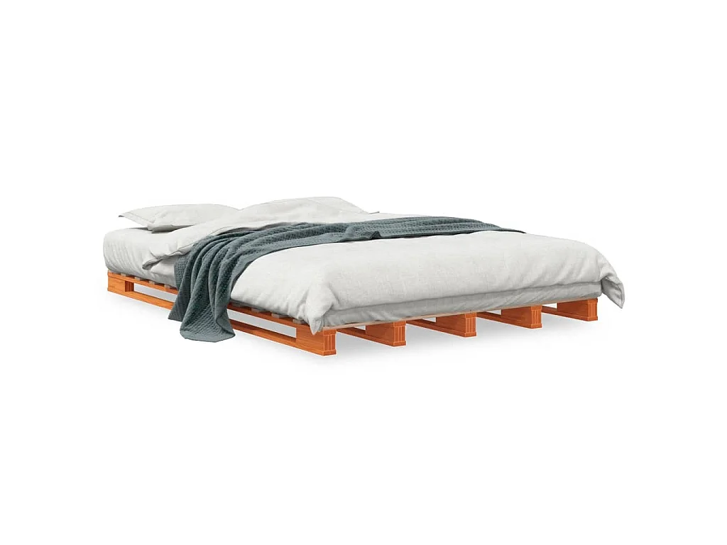 Cama de palets madera maciza de pino marrón cera 140x200 cm