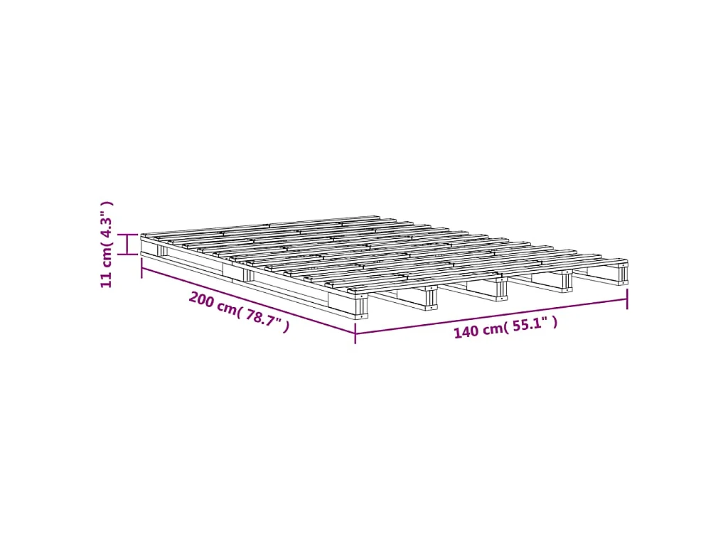 Cama de palets madera maciza de pino marrón cera 140x200 cm