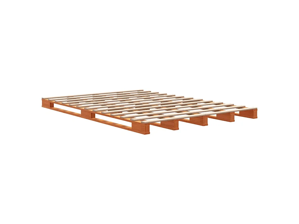Cama de palets madera maciza de pino marrón cera 140x200 cm