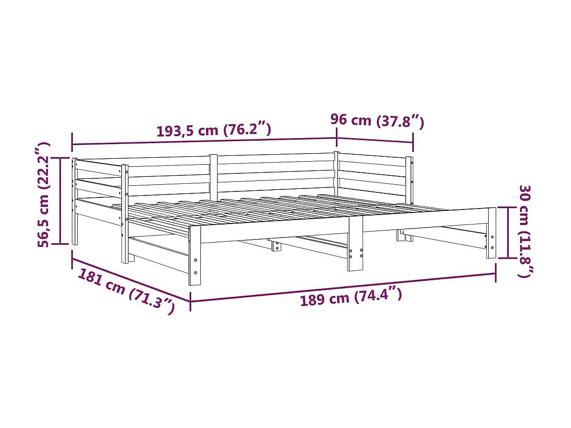 Lit de jour et lit gigogne sans matelas 90x190 cm bois massif