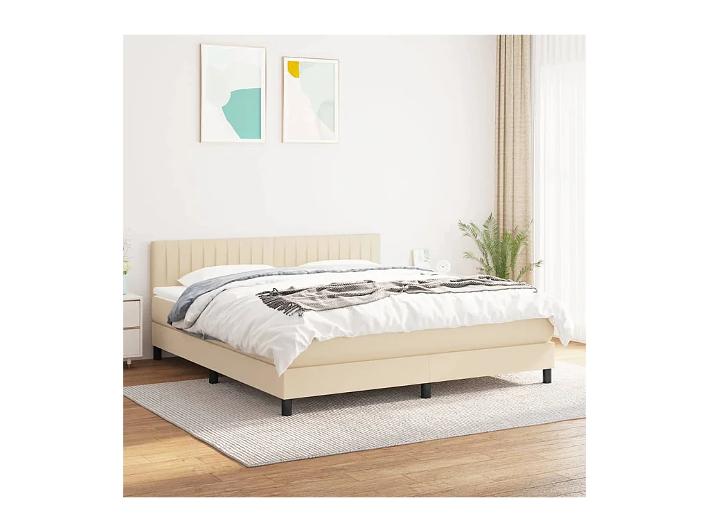 Sommier à lattes de lit avec matelas Crème 160x200 cm Tissu