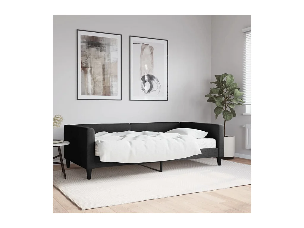 Lit de jour avec matelas noir 100x200 cm tissu
