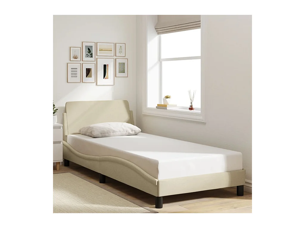 Cadre de lit avec tête de lit sans matelas crème 90x190cm tissu