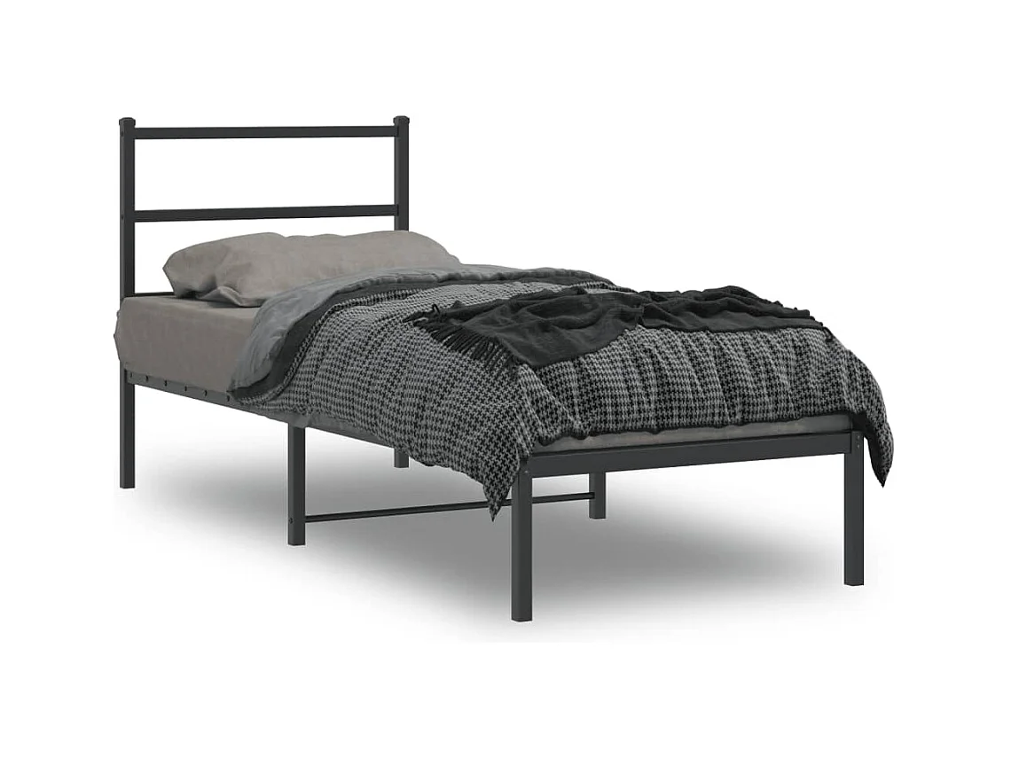 Cadre de lit métal sans matelas avec tête de lit noir 75x190 cm