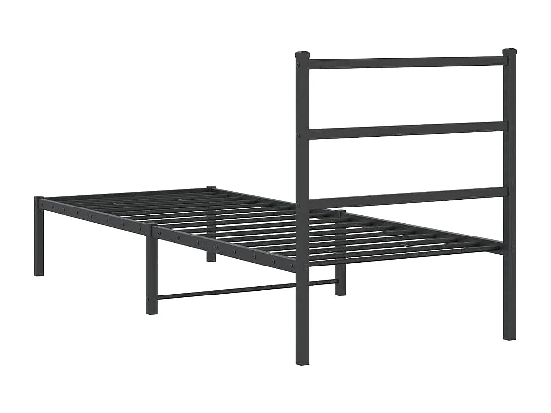 Cadre de lit métal sans matelas avec tête de lit noir 75x190 cm