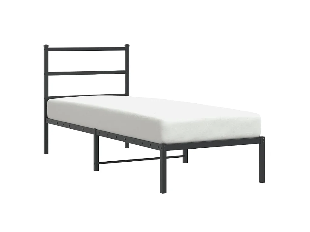 Cadre de lit métal sans matelas avec tête de lit noir 75x190 cm