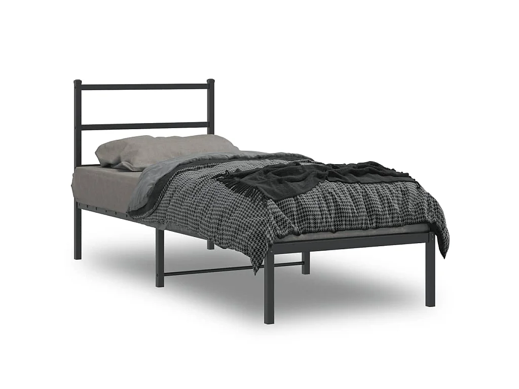 Cadre de lit métal sans matelas avec tête de lit noir 75x190 cm