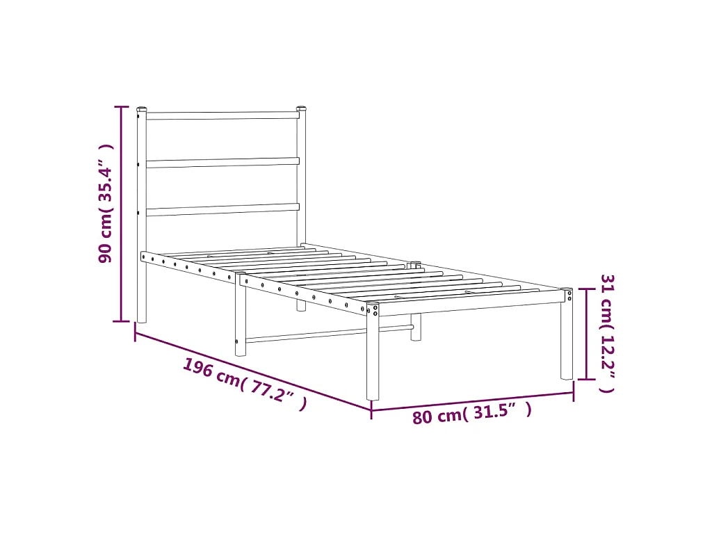 Cadre de lit métal sans matelas avec tête de lit noir 75x190 cm