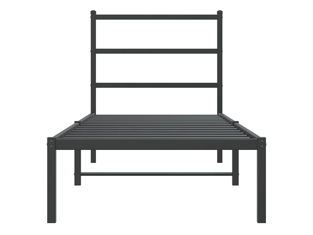Cadre de lit métal sans matelas avec tête de lit noir 75x190 cm