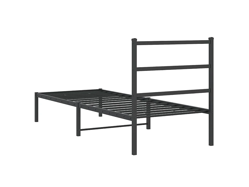 Cadre de lit métal sans matelas avec tête de lit noir 75x190 cm