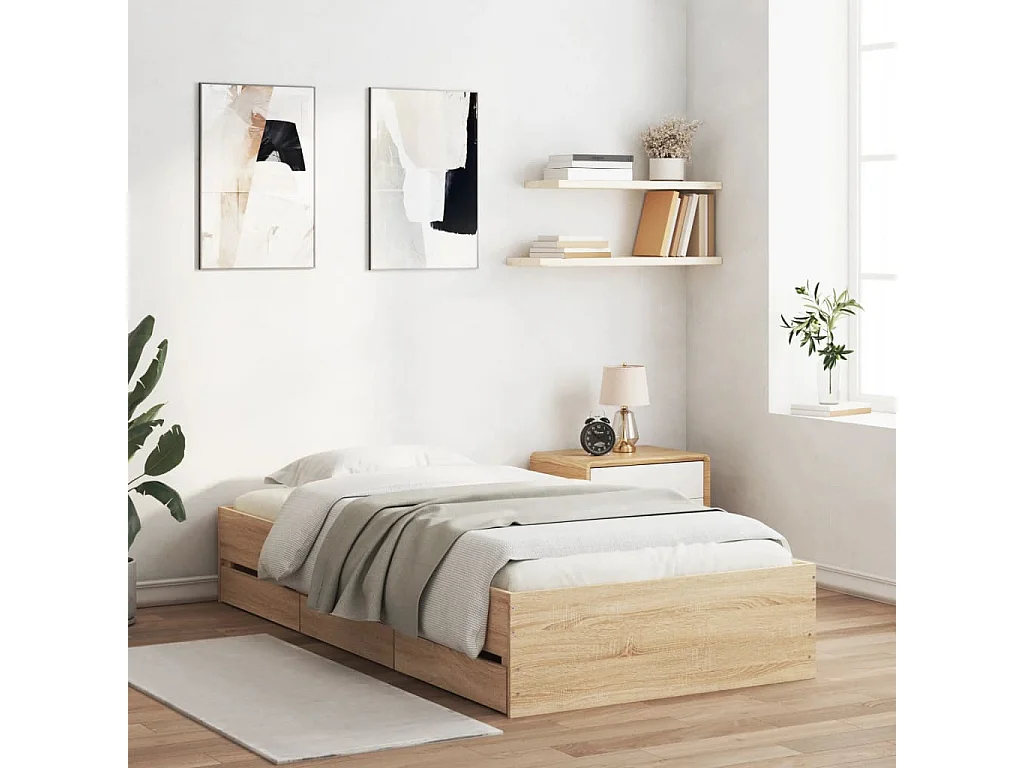 Bedframe met lades bewerkt hout sonoma eikenkleurig 100x200 cm