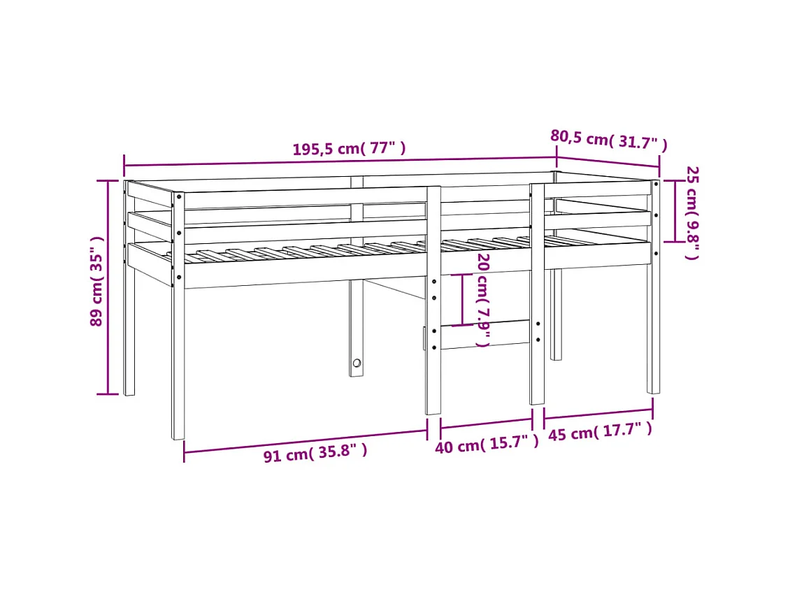 Lit haut sans matelas cire marron 75x190 cm bois massif