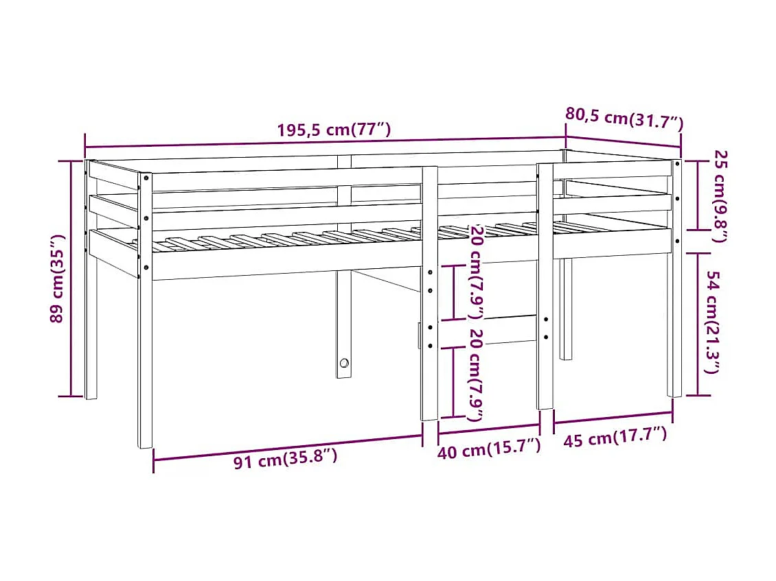 Lit haut sans matelas cire marron 75x190 cm bois massif