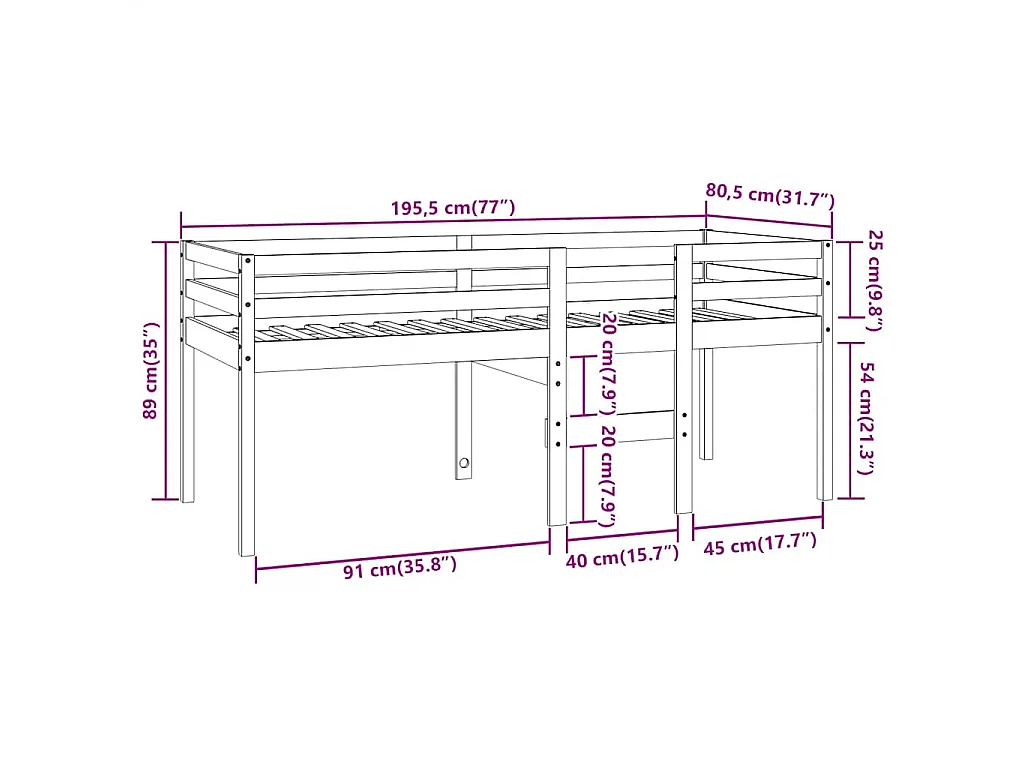 Hoogslaper massief grenenhout wasbruin 75x190 cm