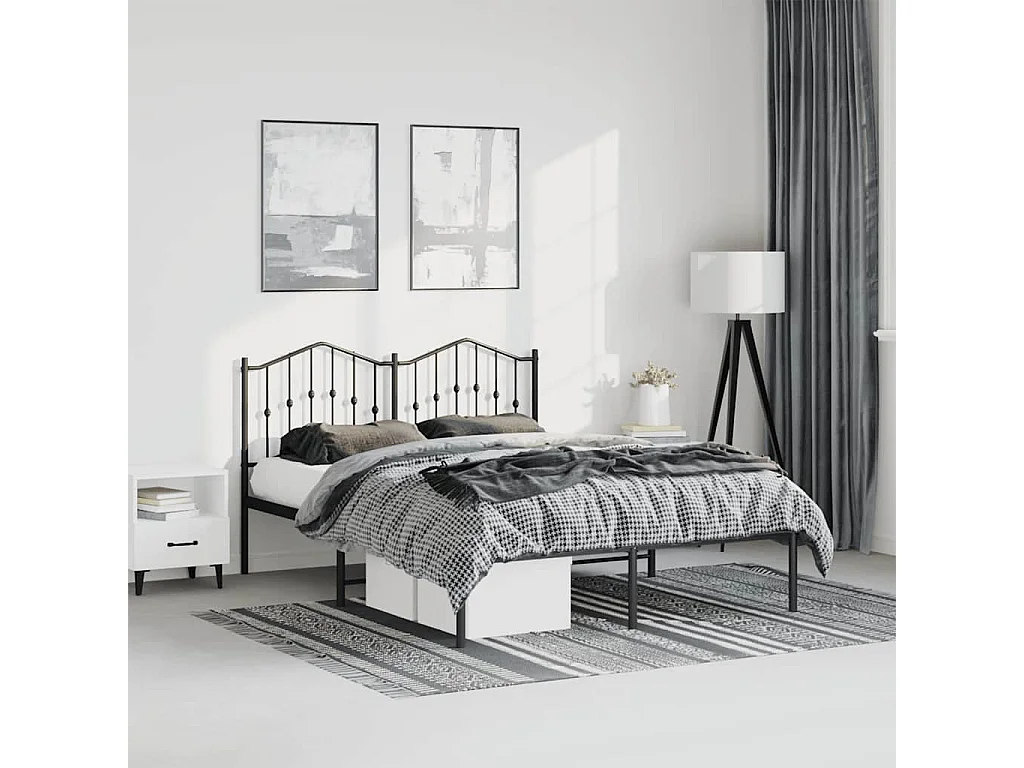 Cadre de lit métal sans matelas avec tête de lit noir 150x200cm