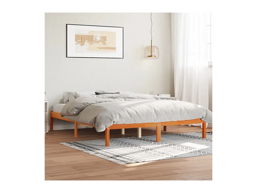 Cadre de lit sans matelas cire marron 160x200cm bois pin massif