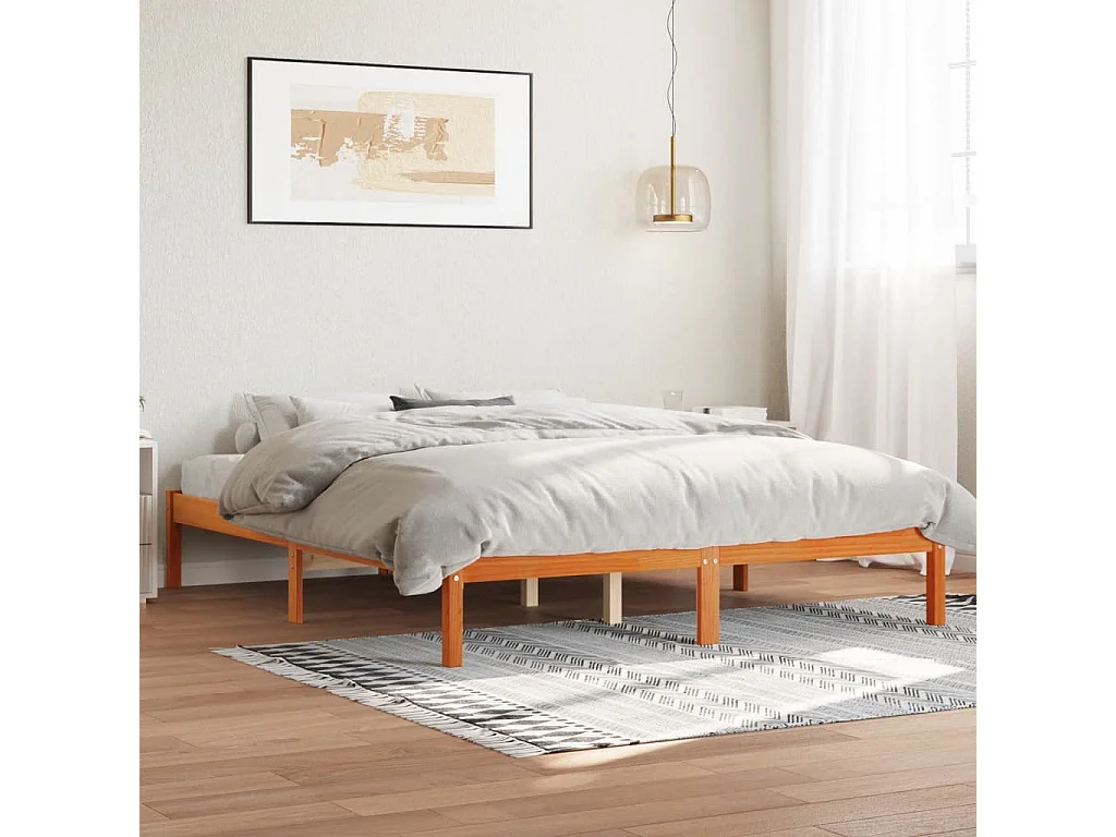 Cadre de lit sans matelas cire marron 160x200cm bois pin massif
