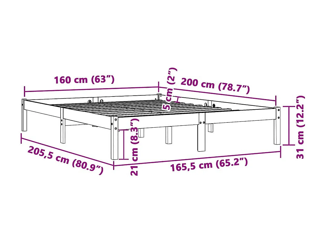Cadre de lit sans matelas cire marron 160x200cm bois pin massif