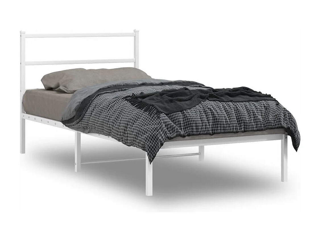 Cadre de lit métal sans matelas et tête de lit blanc 100x190 cm