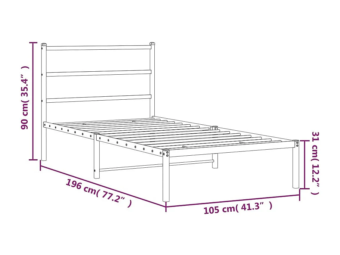 Cadre de lit métal sans matelas et tête de lit blanc 100x190 cm