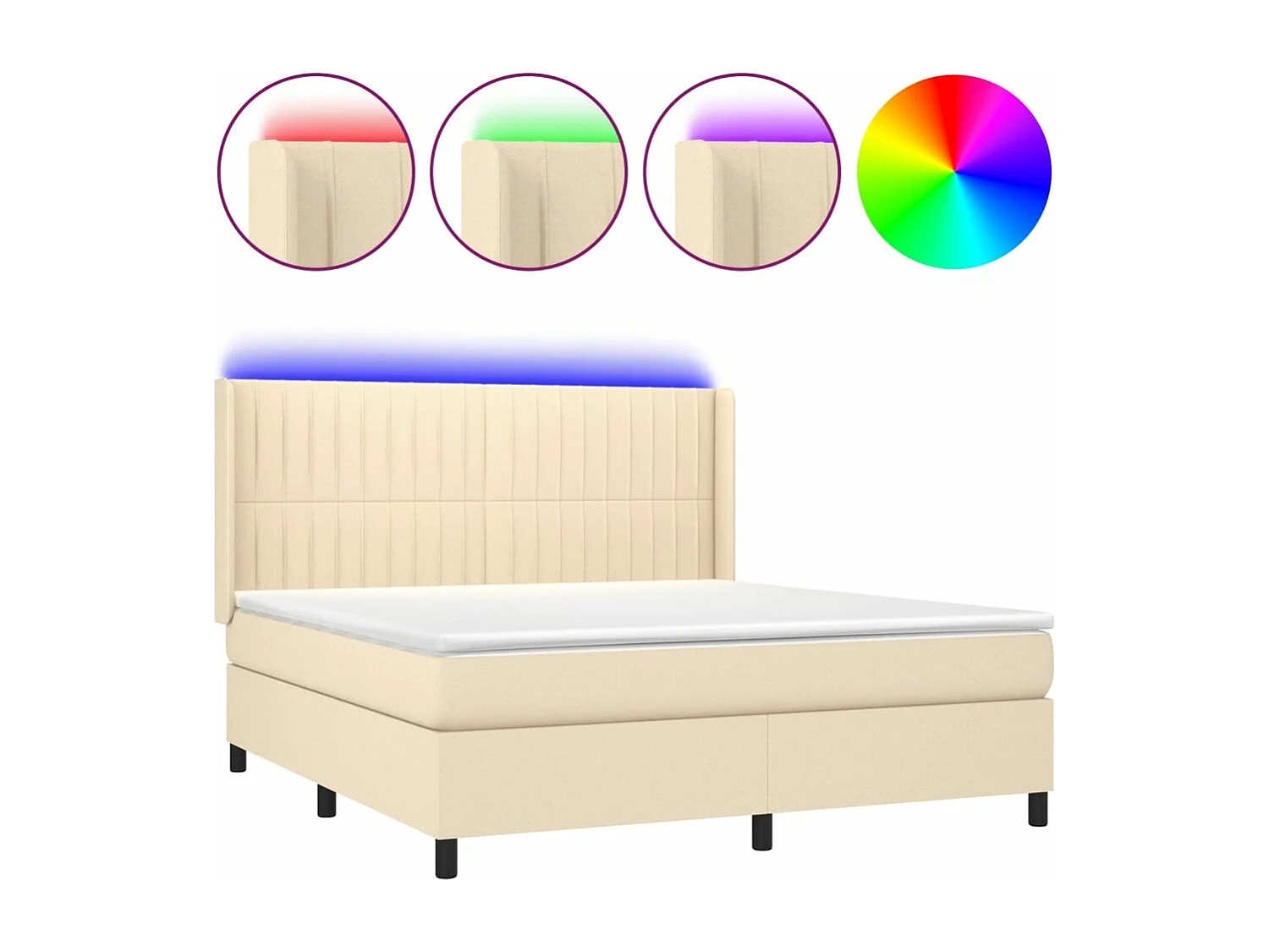 Cama box spring c/ colchão e LED 160x200 cm tecido cor creme