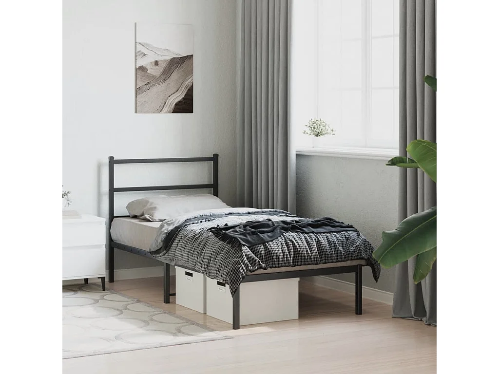 Cadre de lit métal sans matelas avec tête de lit noir 90x200 cm