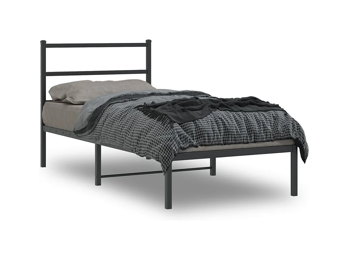 Cadre de lit métal sans matelas avec tête de lit noir 90x200 cm