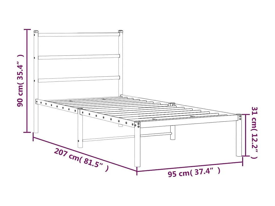 Estrutura de cama com cabeceira 90x200 cm metal preto