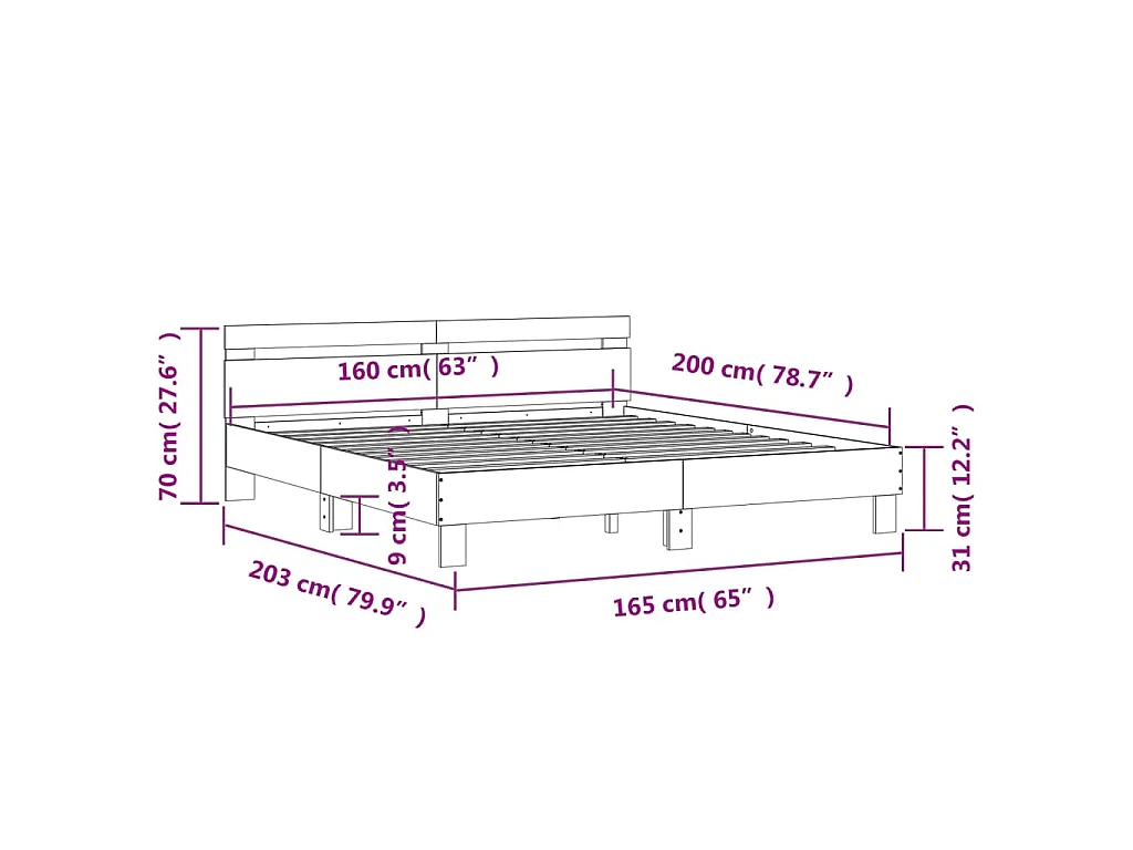 Cadre de lit avec LED sans matelas blanc 160x200 cm