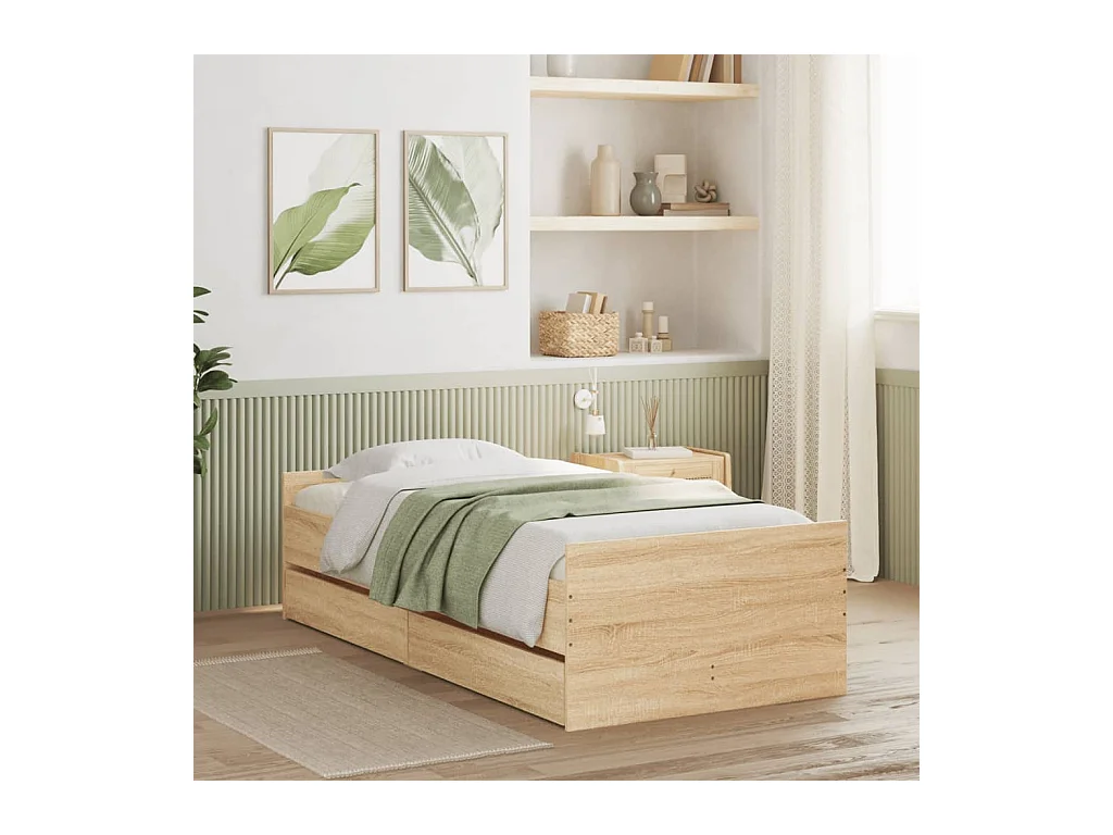 Cadre de lit avec tiroirs sans matelas chêne sonoma 90x200 cm